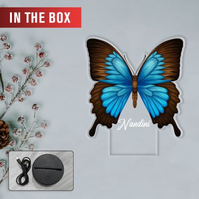 Butterfly Theme LED Night Light, 3D Illusion Lamp with Warm White Light with Black Base Kids Room Decor Bedside Lamp Birthday Return Gift for Girls